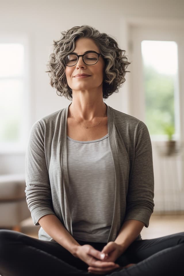 Woman peacefully meditating